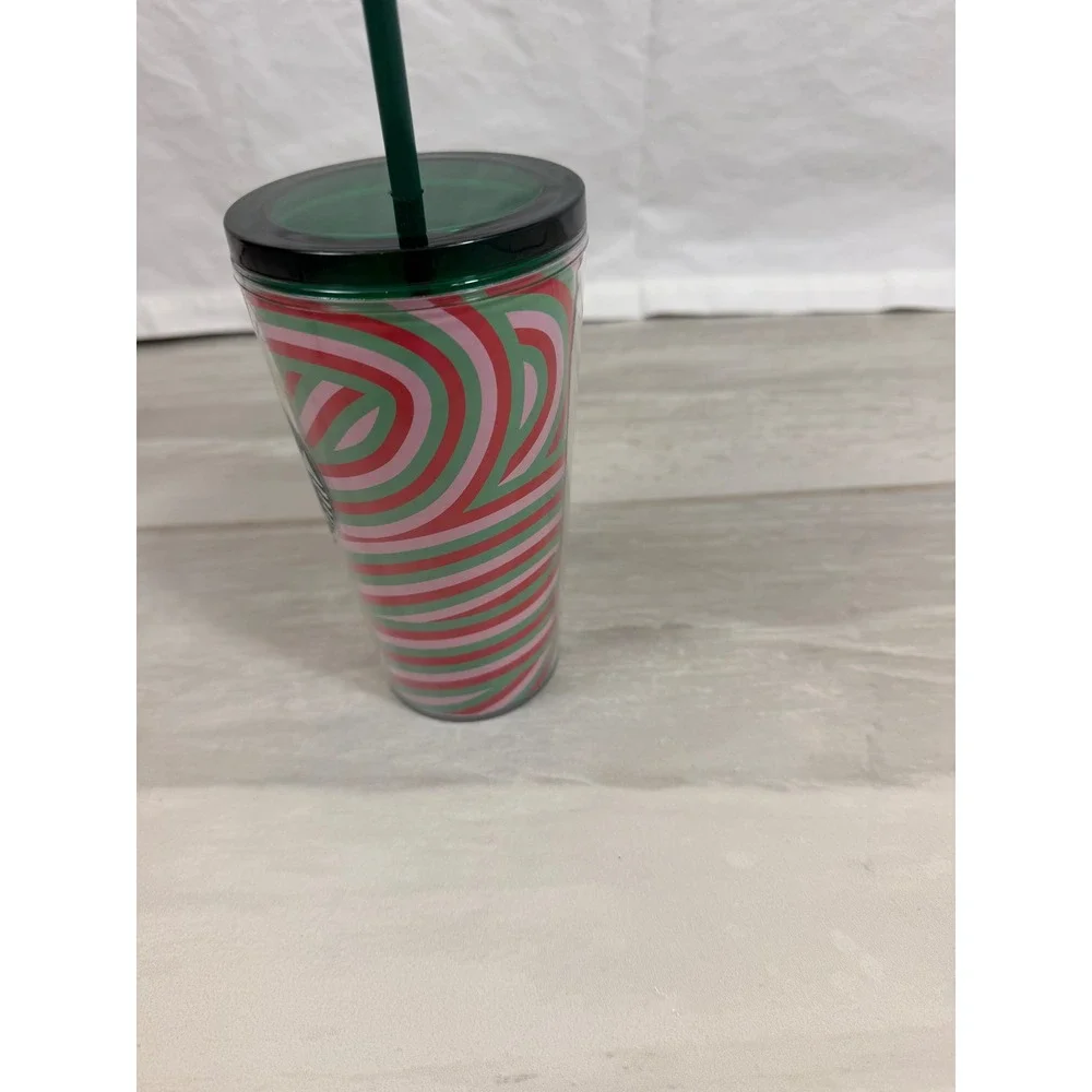 Starbucks 2024 Holiday Swirl Stripe 16oz Cold Cup Tumbler Pink Green Red Siren